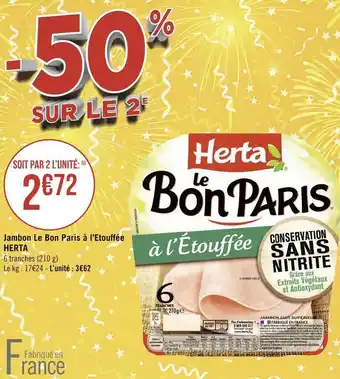 Géant Casino Herta jambon le bon paris à l’etouffée offre