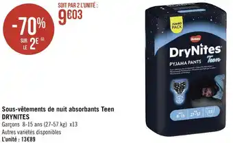 Géant Casino Huggies sous-vêtements de nuit absorbants teen offre