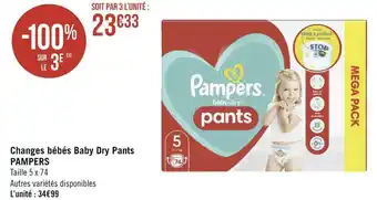 Géant Casino Pampers changes bébés baby dry pants offre
