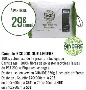 Géant Casino Sincère couette ecologique legere offre