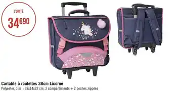 Géant Casino Cartable à roulettes 38cm licorne offre