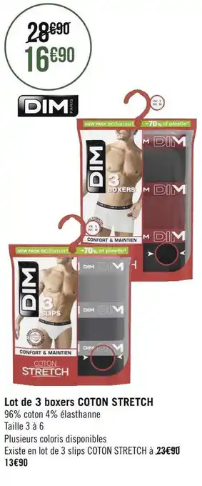 Géant Casino Dim lot de 3 boxers coton stretch offre