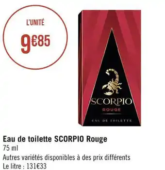 Géant Casino Scorpio eau de toilette rouge offre
