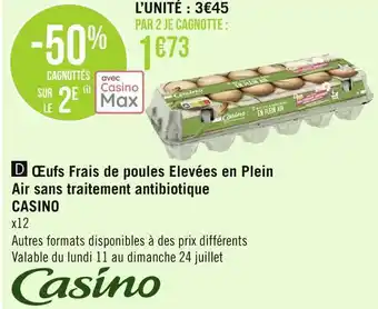 Géant Casino Casino œufs frais de poules elevées en plein air sans traitement antibiotique offre