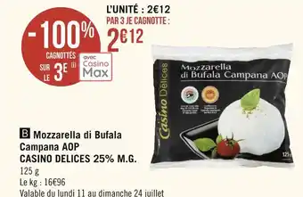 Casino delices mozzarella di bufala campana aop 25% m.g.