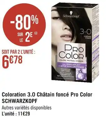 Géant Casino Schwarzkopf coloration 3.0 châtain foncé pro color offre