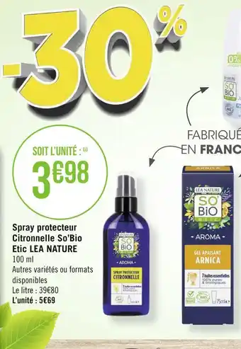 Géant Casino Lea nature spray protecteur citronnelle so’bio etic offre