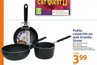 Action Poêle, casserolle ou wok granite stone offre