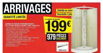 Brico Dépôt Cabine De Douche Hydromassante 85 X 85 Cm «beige & Silver» Avec Tablette offre