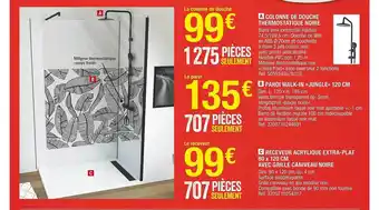 Brico Dépôt Colonne De Douche Thermostatique Noire, Paroi Walk-in «jungle» 120 Cm, Receveur Acrylique Extra-plat 80 X 120 Cm Avec Grille offre
