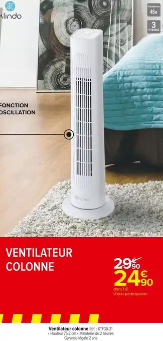 Carrefour Market Klindo ventilateur colonne offre