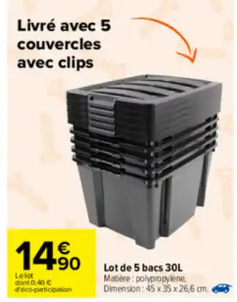 Carrefour Lot de 5 bacs 30l offre