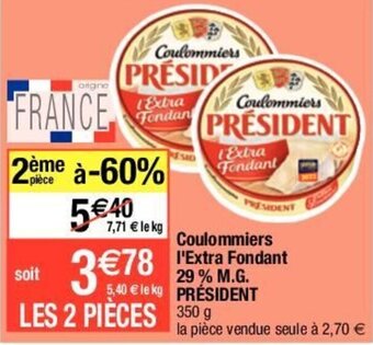 Migros PRÉSIDENT coulommiers l'extra fondant 29% M.G. offre