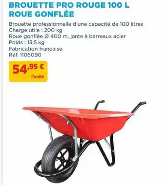 Doras Brouette Pro Rouge 100l Roue Gonflée offre