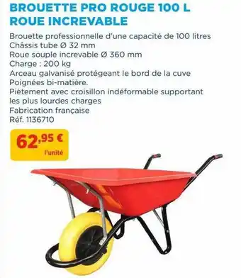 Doras Brouette Pro Rouge 100l Roue Increvable offre