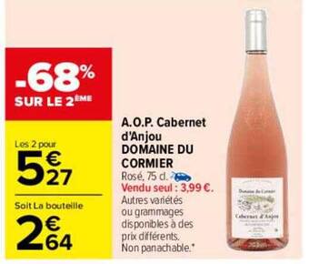 Carrefour A.o.p. Cabernet D'anjou Domaine Du Cormier offre