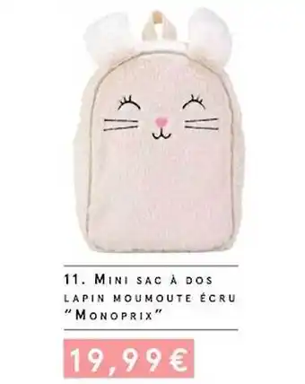 Monoprix Mini Sac à Dos Lapin Moumoute écru offre