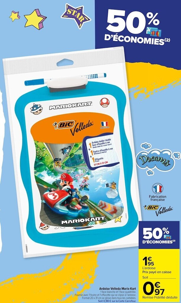 Promo Bic ardoise velleda mario kart chez Carrefour Market