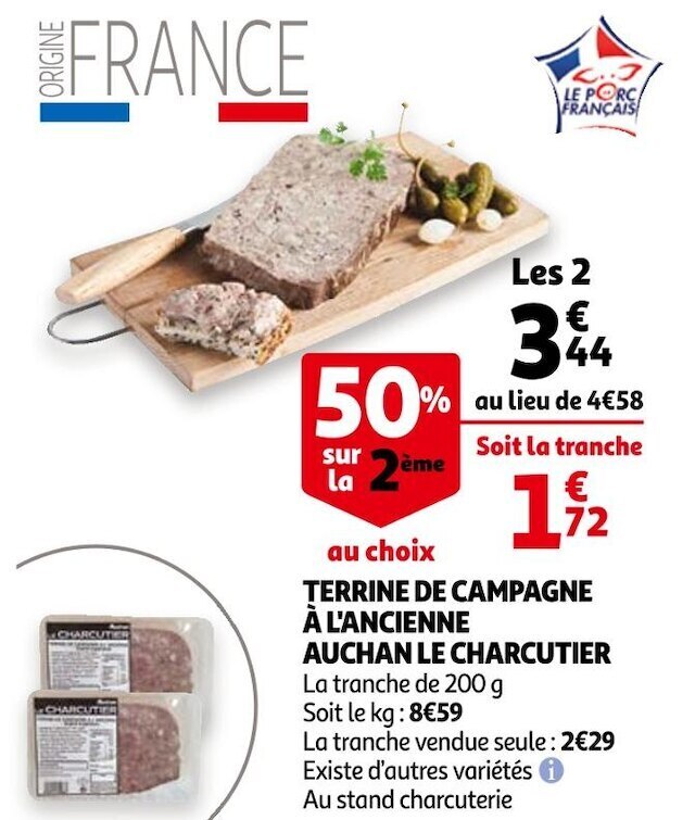 Promo Auchan le charcutier terrine de campagne à l'ancienne chez Auchan