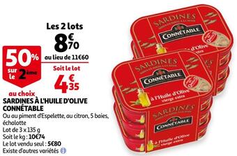 Auchan Connétable sardines à l'huile d'olive offre