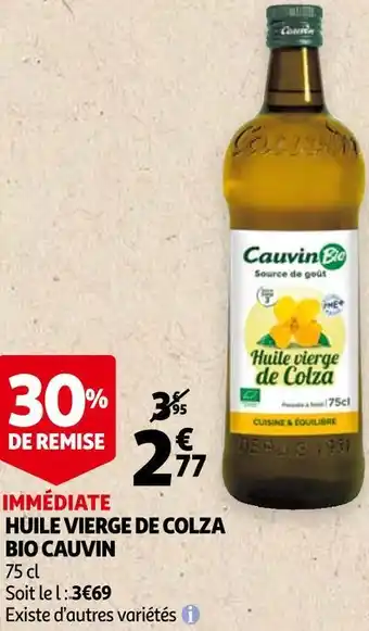 Auchan Cauvin huile vierge de colza bio offre