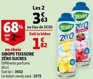 Auchan Teisseire sirops zéro sucres offre