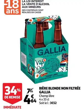 Auchan Gallia bière blonde non filtrée offre