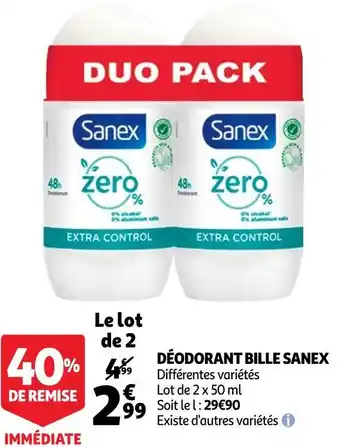 Auchan Sanex déodorant bille offre