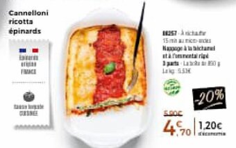 Thiriet Cannelloni ricotta épinards offre
