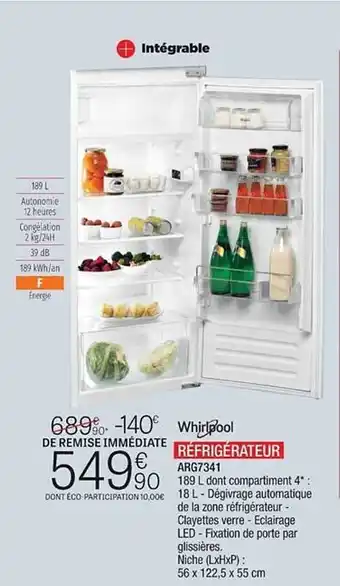 Extra Réfrigérateur Whirlpool offre