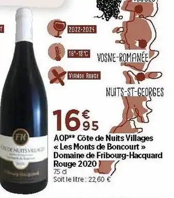 Maximarché Aop Côtes De Nuits Villages «les Monts De Boncourt» Domaine De Fribourg-hacquard Rouge 2020 offre