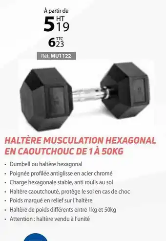 Haltère Musculation Hexagonal En Caoutchouc De 1 à 50 Kg