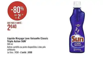 Casino Supermarchés Liquide Rinçage Lave Vaisselle Classic Triple Action Sun offre