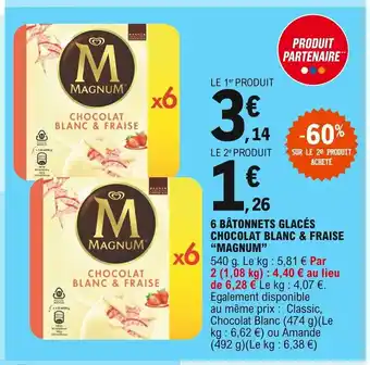 E.Leclerc 6 Bâtonnets Glacés Chocolat Blanc & Fraise "Magnum" offre