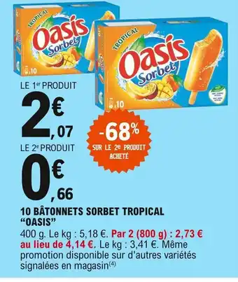 E.Leclerc 10 Bâtonnets Sobet Tropical "Oasis" offre
