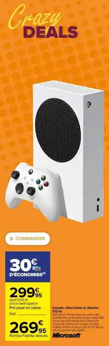 Carrefour MICROSOFT console xbox series S blanche 512 go offre