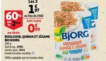 Auchan Supermarché Boulgour Quinoa Et Sésame Bio Bjorg offre