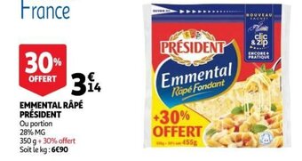 Auchan Supermarché Emmental Râpé Président offre
