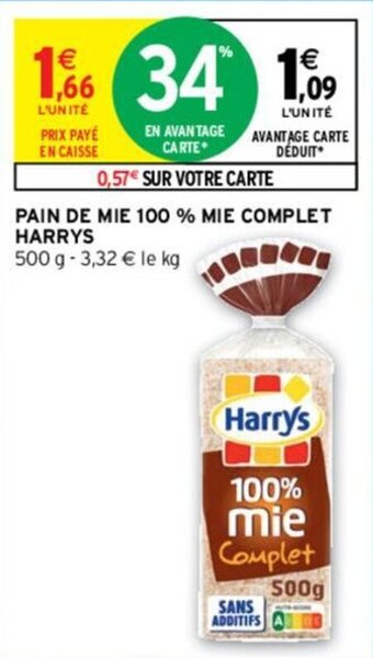 Intermarché HARRYS pain de mie 100% mie complet offre