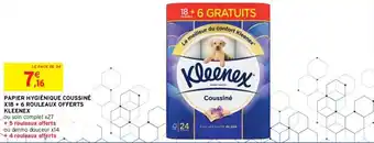 Intermarché KLEENEX papier hygiénique coussiné X18 + 6 rouleaux offerts offre