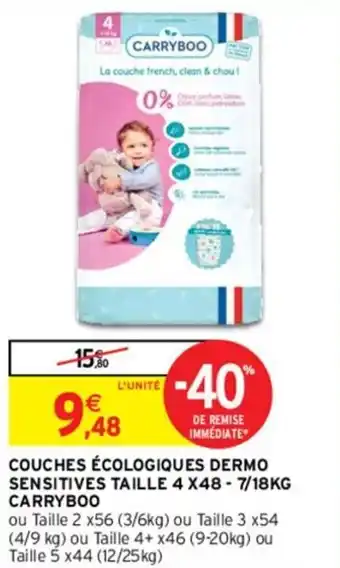 Intermarché CARRYBOO couches écologiques dermo sensitives taille 4 x48 - 7/18KG offre