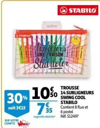 Auchan Trousse 14 Surligneurs Swing Cool Stabilo offre
