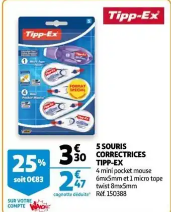 Auchan 5 Souris Correctrices Tipp-Ex offre