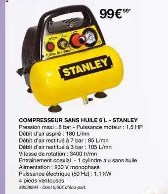Costco Compresseur Sans Huile 6 L - Stanley offre