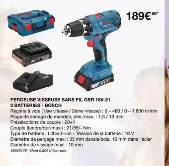 Costco Perceuse Visseuse Sans Fil Gsr 18v-21 2 Batteries - Bosch offre