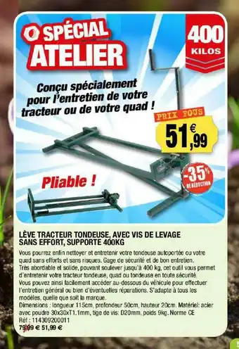 Outiror Lève Tracteur Tondeuse, Avec Vis De Levage Sans Effort, Supporte 400 Kg offre