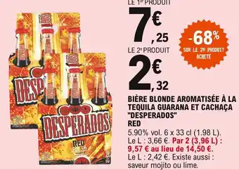 E.Leclerc Desperados Red Bière Blonde Aromatisée À La Tequila Guarana Et Cachaça offre