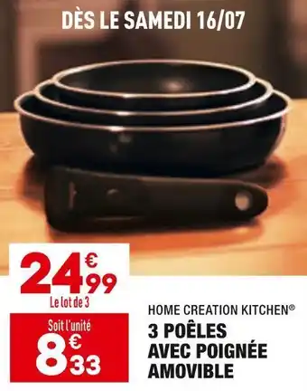 ALDI Home creation kitchen 3 poêles avec poignée amovible offre