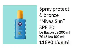 Monoprix Nivea sun spray protect & bronze spf 30 offre