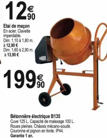 Tridôme Bétonnière électrique B135 offre